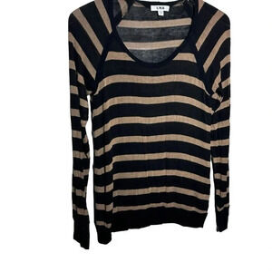LNA Revolve Striped Long Sleeve scoop neck sweater knit top size Small Black tan